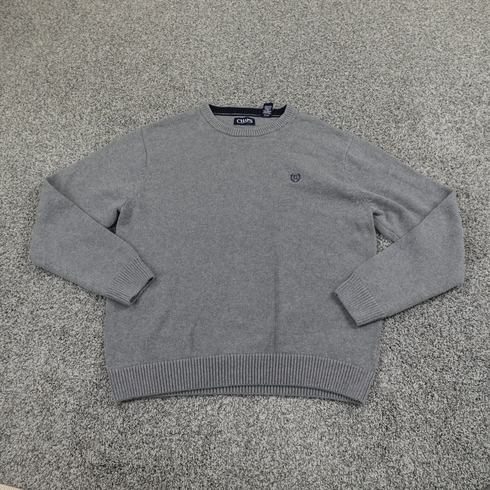 Ralph Lauren Chaps Sweater Mens XL‎ Gray Crest Knit Pullover Crewneck Sweatshirt